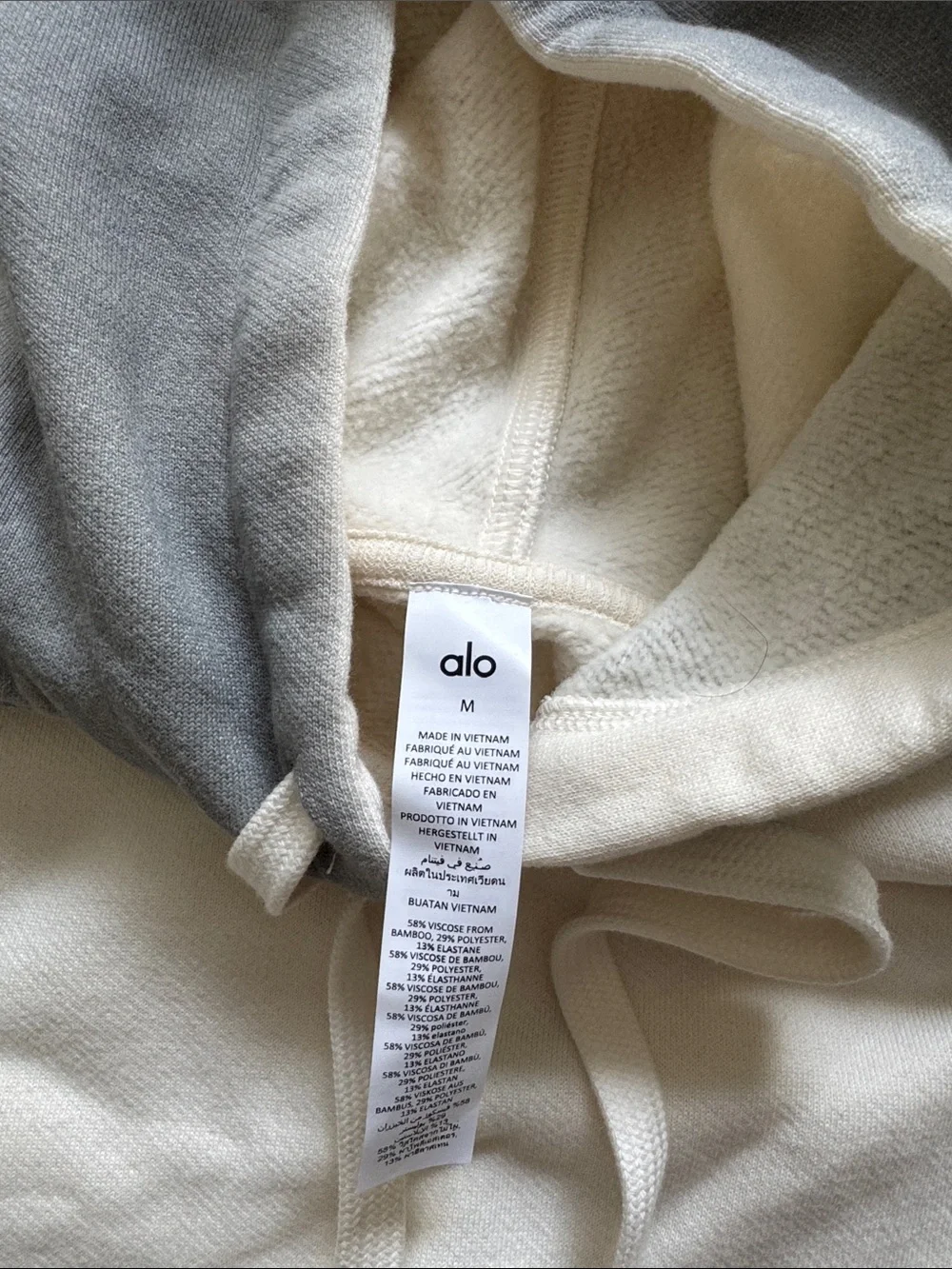 ALO Yoga Accolade Cream and Gray Hooded Pullover- limited edition color- sample